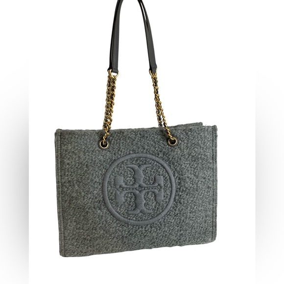 Tory Burch Ella Boucle Chain Tote Gray - Picture 1 of 10